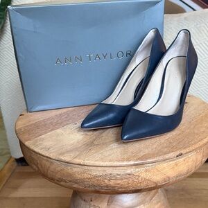 Ann Taylor Elegant Navy Blue Leather Heels